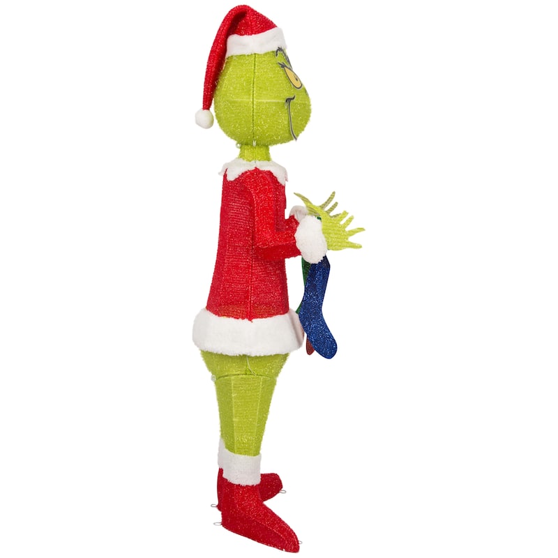 3D Holiday Lighted Tinsel Sculpture-The Grinch w/Stockings-4ft-Dr. Seuss