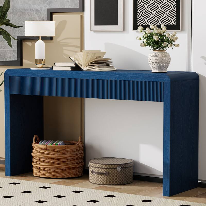 Rustic Fluted-Front Console Table with Hidden Storage by Harper&Bright Designs - Navy