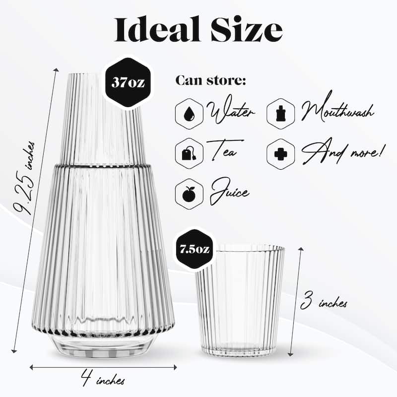 American Atelier Vintage Bedside Water Ribbed Carafe with Lid Tumbler