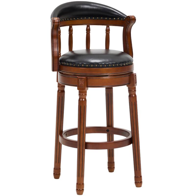 Cow Print Leather Swivel Bar Stool with Back, Wooden Frame & 360-Degree Spin, Bar Height, Black