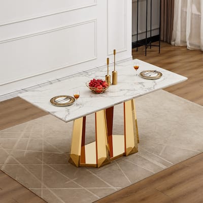 GDFStudio - Rose Series 70'' Rectangle Faux Marble Dining Table 6 People with Modern Large Size