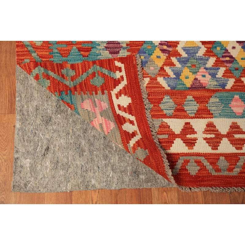 Tribal Orange Kilim Oriental Area Rug Hand-Woven Wool Carpet - 8'9"x 11'6"