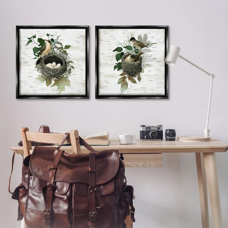 Stupell Rustic Vintage Bird Nests Framed Floater Canvas Wall Art Design By Susan Arnot (Set of 2)