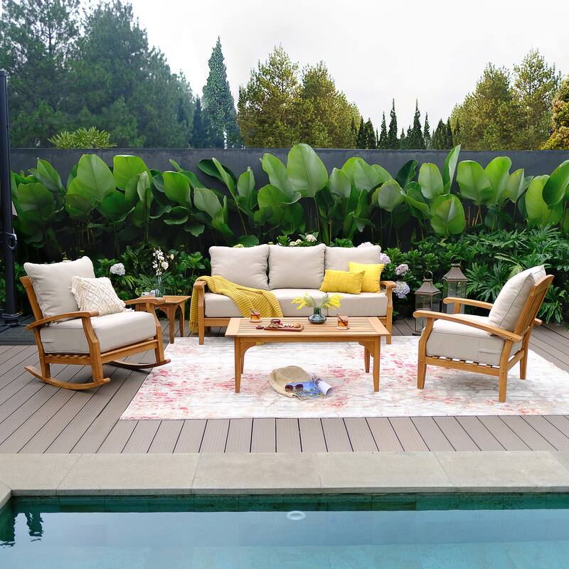 Cambridge Casual Leon 3-piece Teak Patio Rocking Chair Set with Cushion
