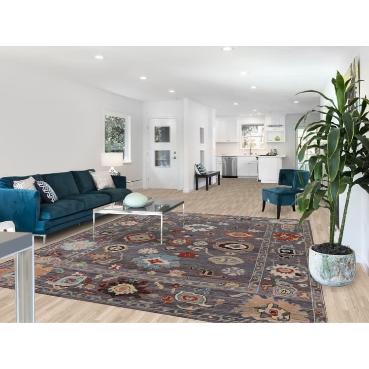 Hand Knotted Oriental 100% Wool Carpet Transitional All-Over Greys & Charcoal Oushak Area Rug - 10' 0'' X 8' 3''