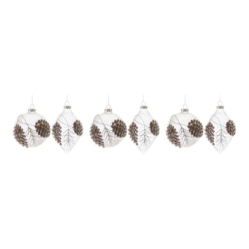 Set of 6 Beaded Glass Pinecone Christmas Ball and Drop Ornaments 5.75"