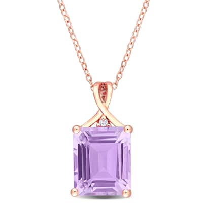 Miadora Rose Plated Sterling Silver Octagon-cut Rose de France & White Topaz Solitaire Drop Necklace