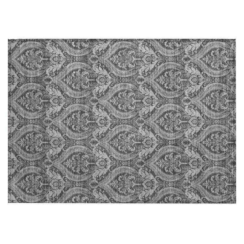 Machine Washable Indoor/ Outdoor Damask Chantille Rug