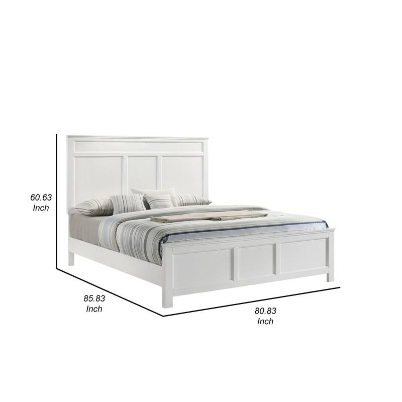 Aver King Size Bed, Transitional Carved Panel Design, White Wood Finish