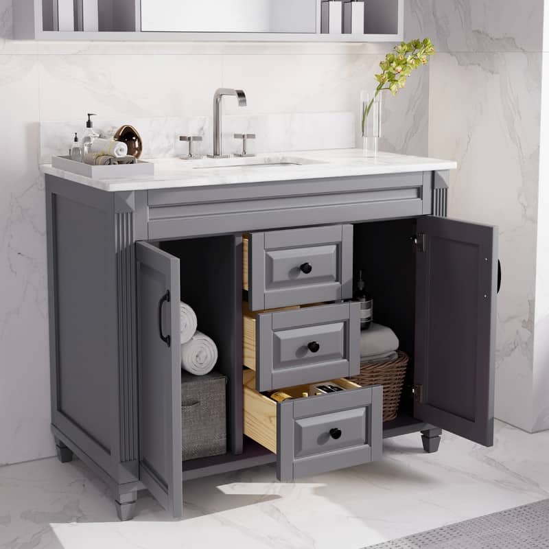 42-Inch Solid Wood Bathroom Vanity with Sink - Minimalist Elegant Style