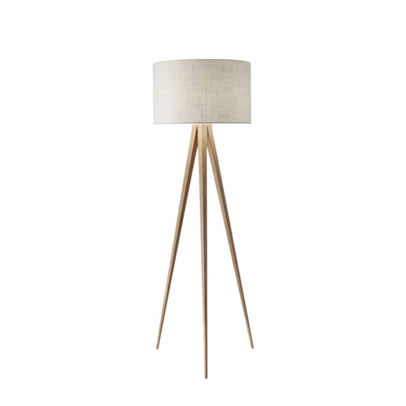 60" Modern Tripod Floor Lamp with White Drum Shade Natural Metal Base for Living Room - 60.25”H x 21”W x 21”D