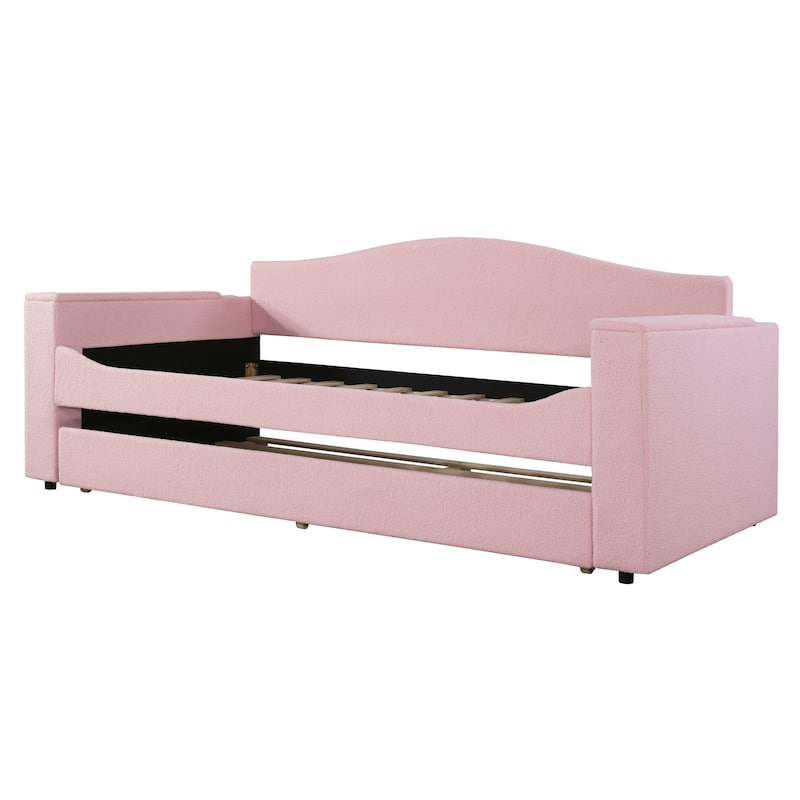 Upholstered Daybed with Storage Armrests, Trundle and Latest Integrated Bluetooth Audio System