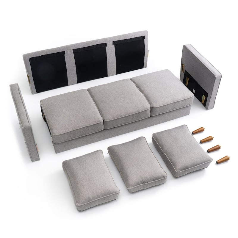 HANA Modern Linen Sofa w/ Arm Pockets by Crown Comfort