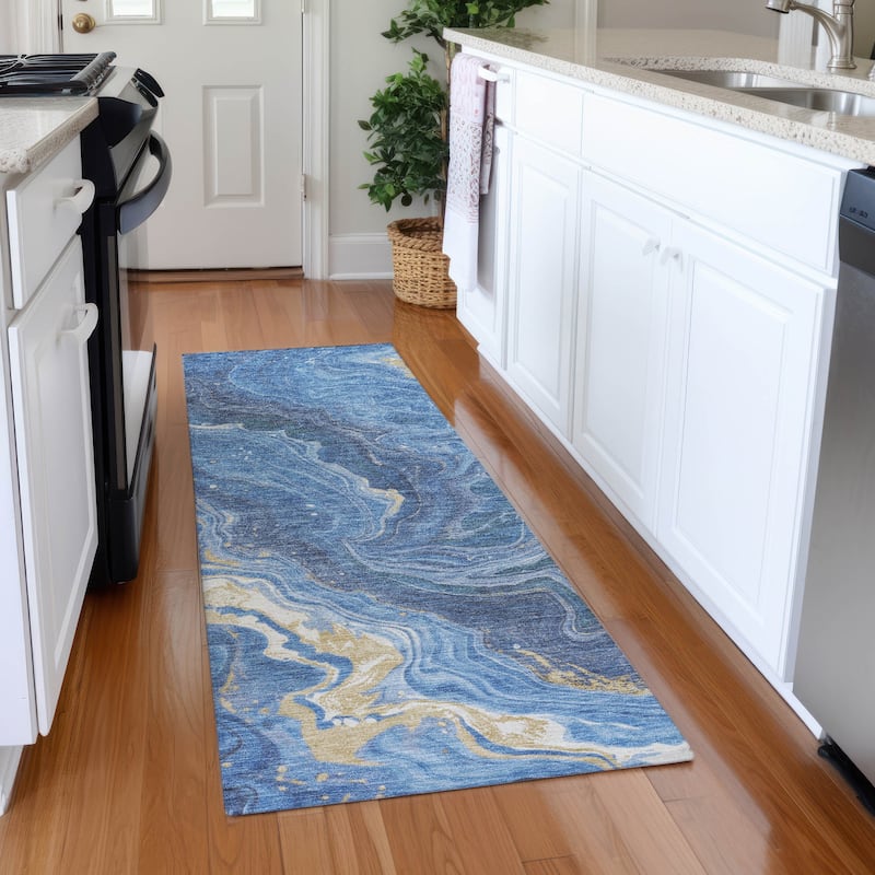 Premium Washable Super Soft Abstract Mayfield Rug - Blue - 2'3" x 7'6"