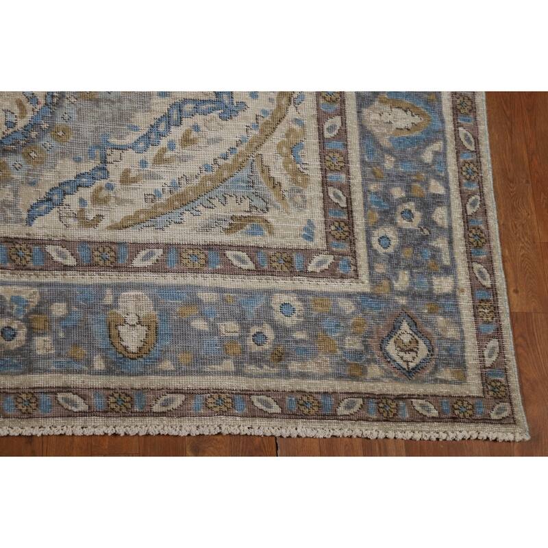 Tabriz Persian Area Rug Hand-Knotted Floral Beige Wool Carpet - 8'2"x 11'0"