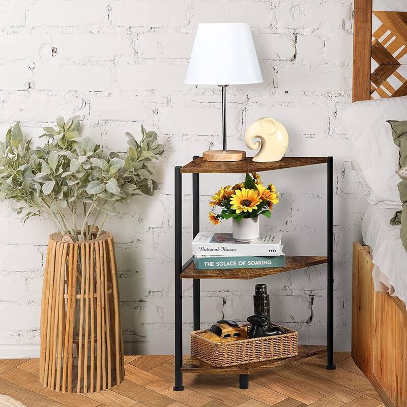2 Pack 3-Tier Corner Shelf Storage Rack Organizer Display Stand for Living Room - Brown