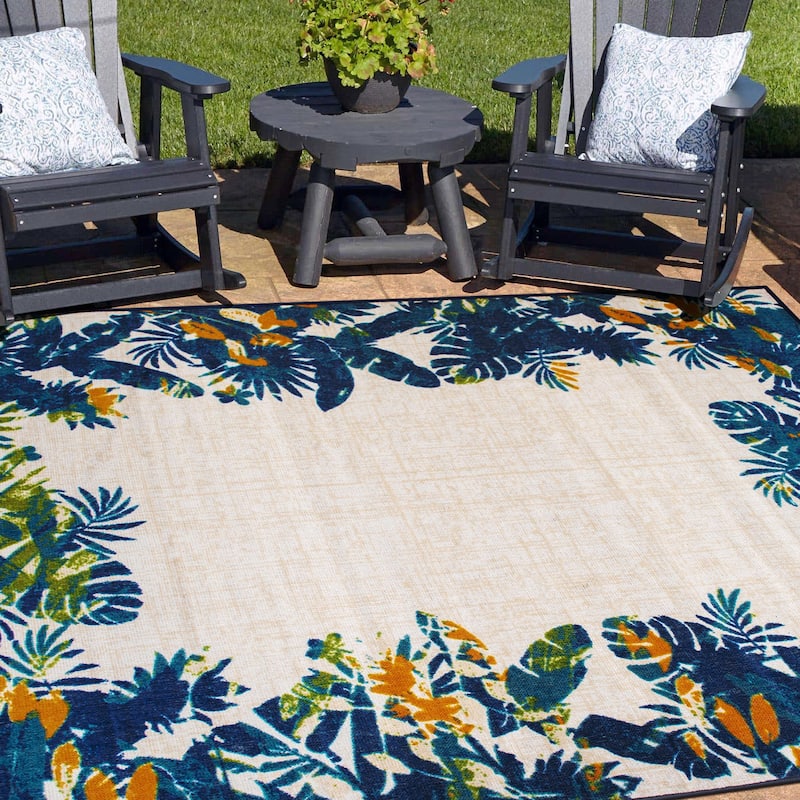 Contemporary Floral Border Indoor/Outdoor Area Rug - 7'10"X10' - Multi