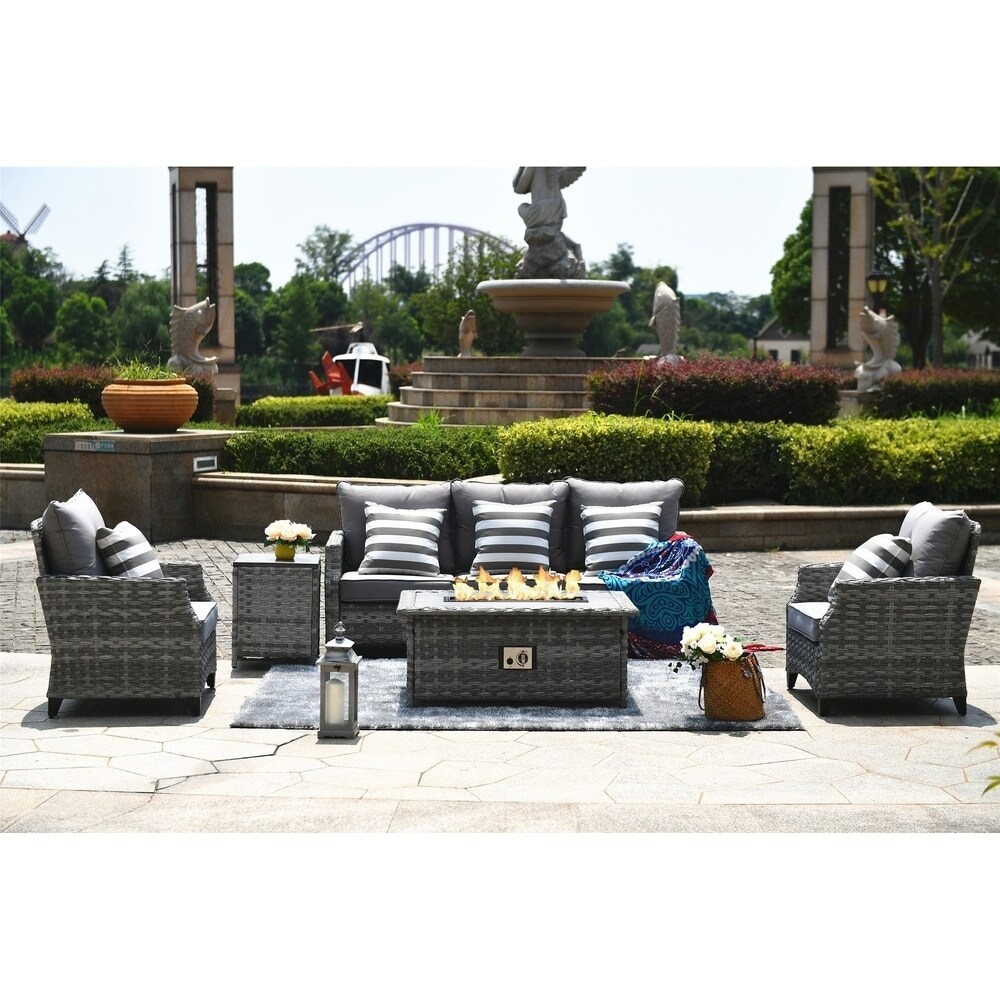 Braylee 5 Piece Cushioned Patio Sectional Set With Fire Table On Sale Overstock 30512266