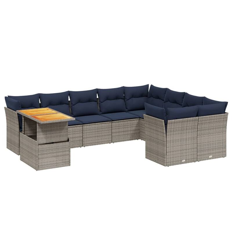 vidaXL Patio Sofa Set with Cushions Outdoor Furniture 10 Piece Poly Rattan - 24.4" x 24.4" x 27.2"