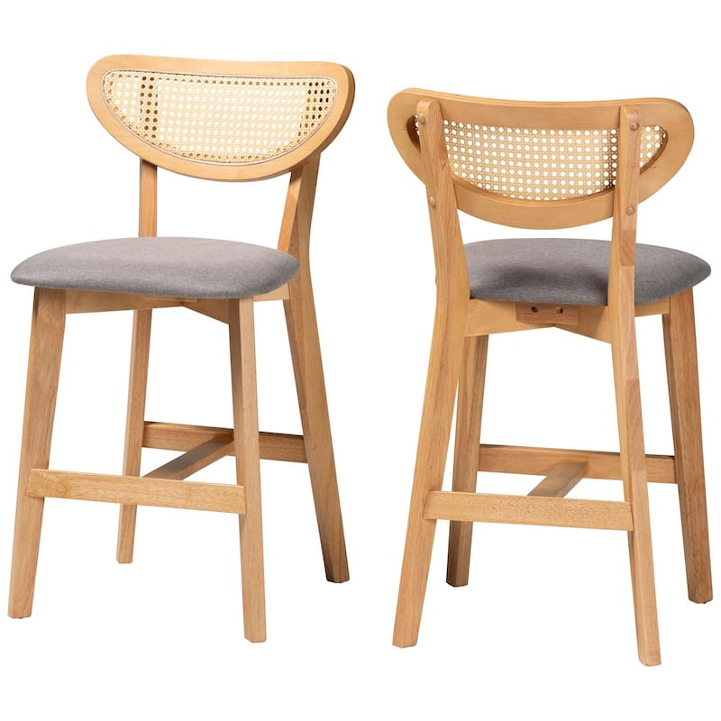 Dannell Mid-Century Modern Fabric and Wood 2-Piece Counter Stool Set