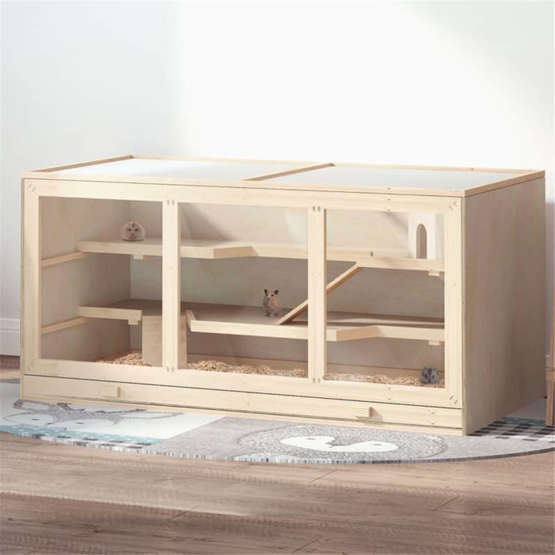 Wooden Hamster Cage - Multi - Natural