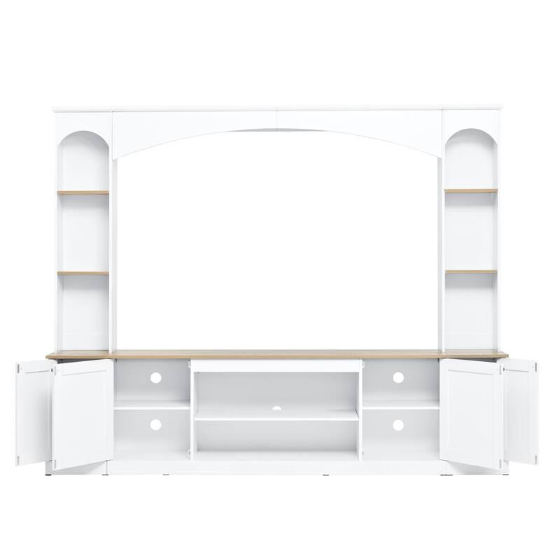 Elegant Arched Farmhouse TV Stand with Wood Grain, for TVs Up to 70" - 91.6" W × 14.9" D × 73.8" H