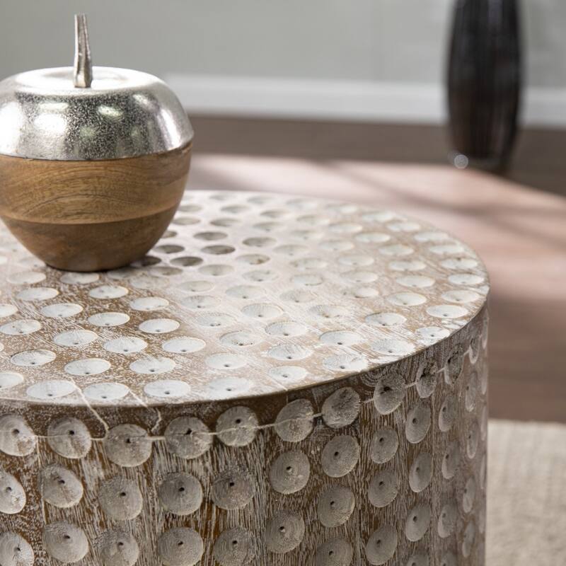 HomeRoots 18" Washed White Solid Wood Round End Table - 16