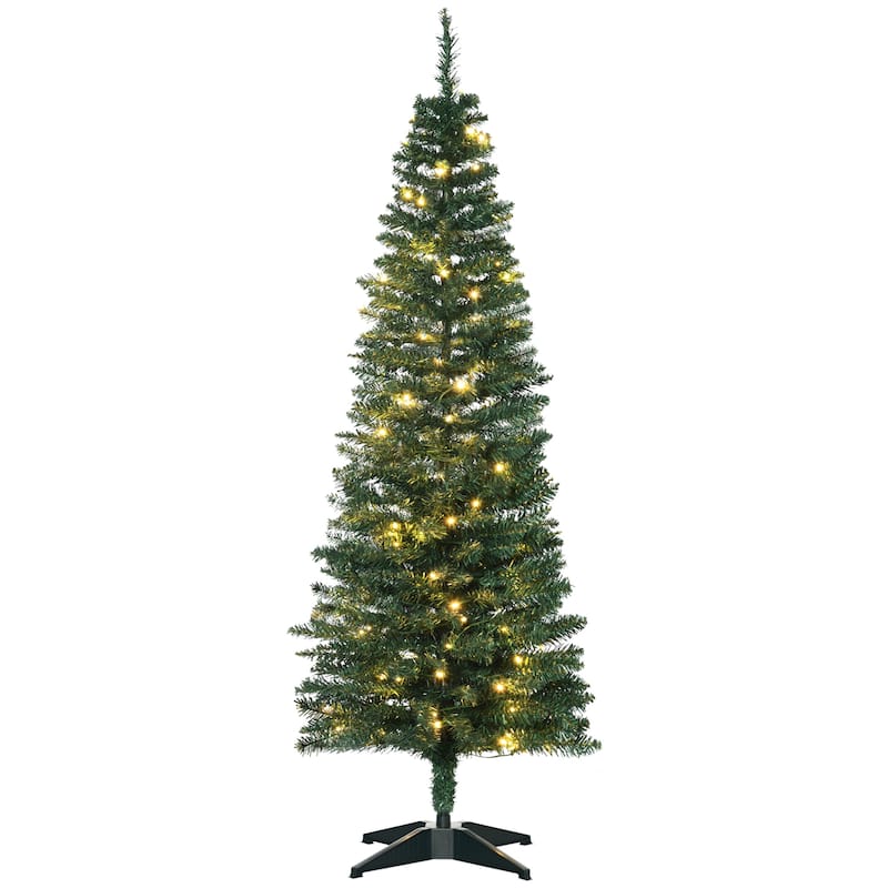 HOMCOM 5ft Tall Pre-Lit Slim Noble Fir Artificial Christmas Tree with Realistic Branches, 110 Warm White LED Lights and 294 Tips