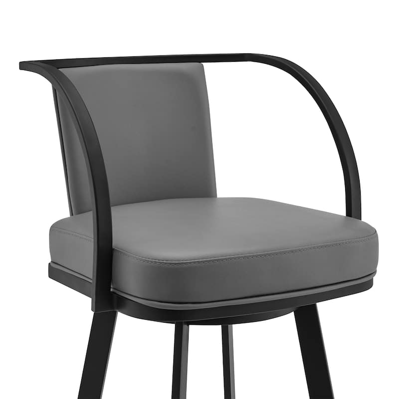 Sandringham 30" Gray Faux Leather and Metal Swivel Bar Stool - Bar Height - 29-32 in.