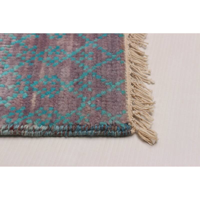 ECARPETGALLERY Hand-knotted Silk Shadow Cyan, Purple Wool Rug - 5' 11" x 8' 9"