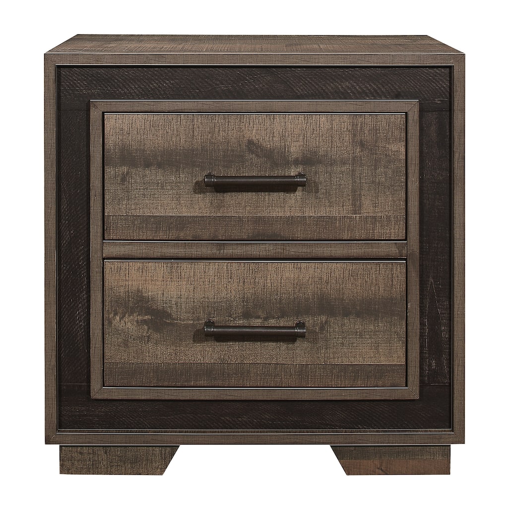 Rustic Style 1pc Nightstand Two-Tone Embossed Faux-Wood Bed Side Table Bedroom Furniture