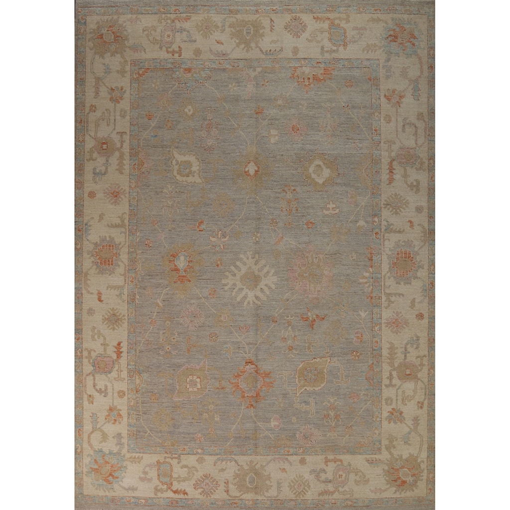 Hand Knotted Oriental 100% Wool Carpet Transitional All-Over Greys & Charcoal Oushak Area Rug - 11' 10'' X 9' 2''