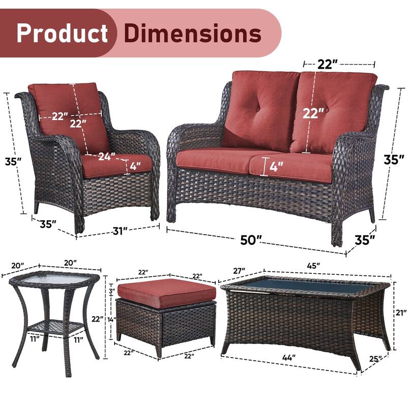 Outdoor Loveseat Sofa with Chair Ottoman Table