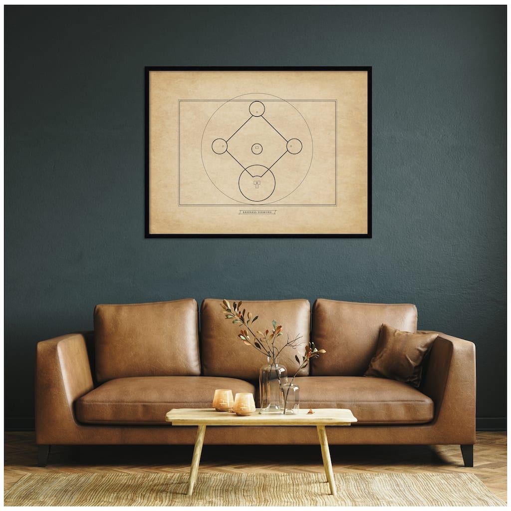 Kate and Laurel Vintage Sports Baseball Diamond Diagram Horizontal by The Creative Bunch Studio Framed Wall Art Print