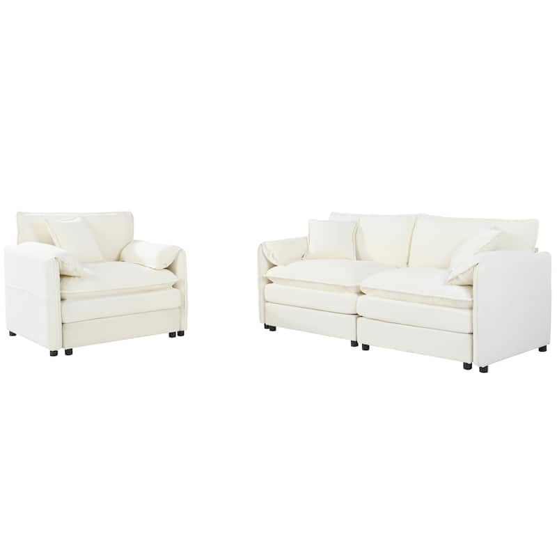 3-pieces Chenille Cloud Loveseat Sofa & Armchair Set with Deep Seat Couch and 3 Pillows