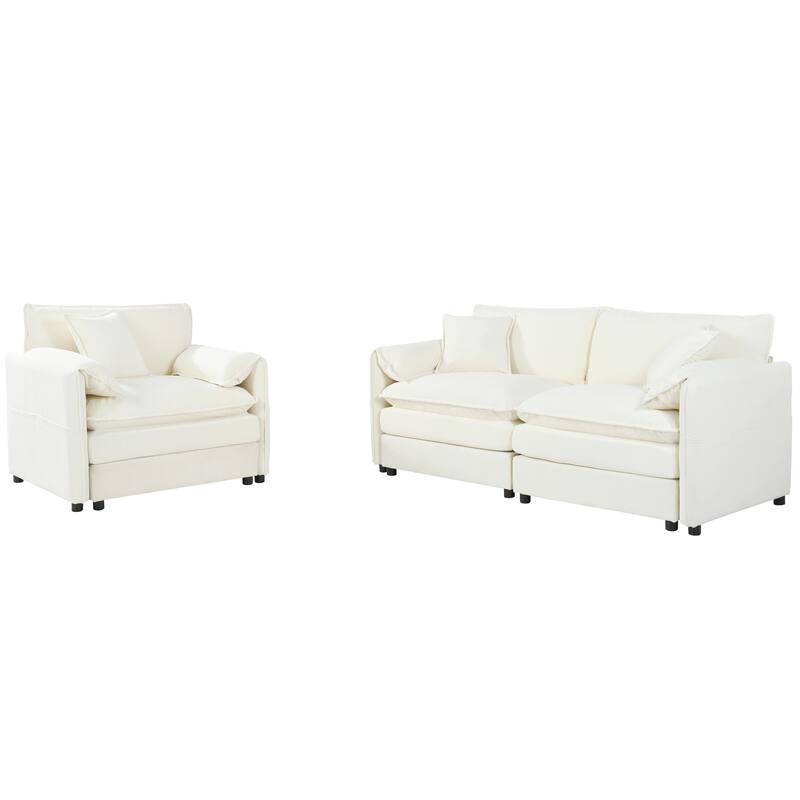 GDFStudio - Chenille 2 Piece Loveseat Couch & Sofa Armchair Set with 3 Pillow
