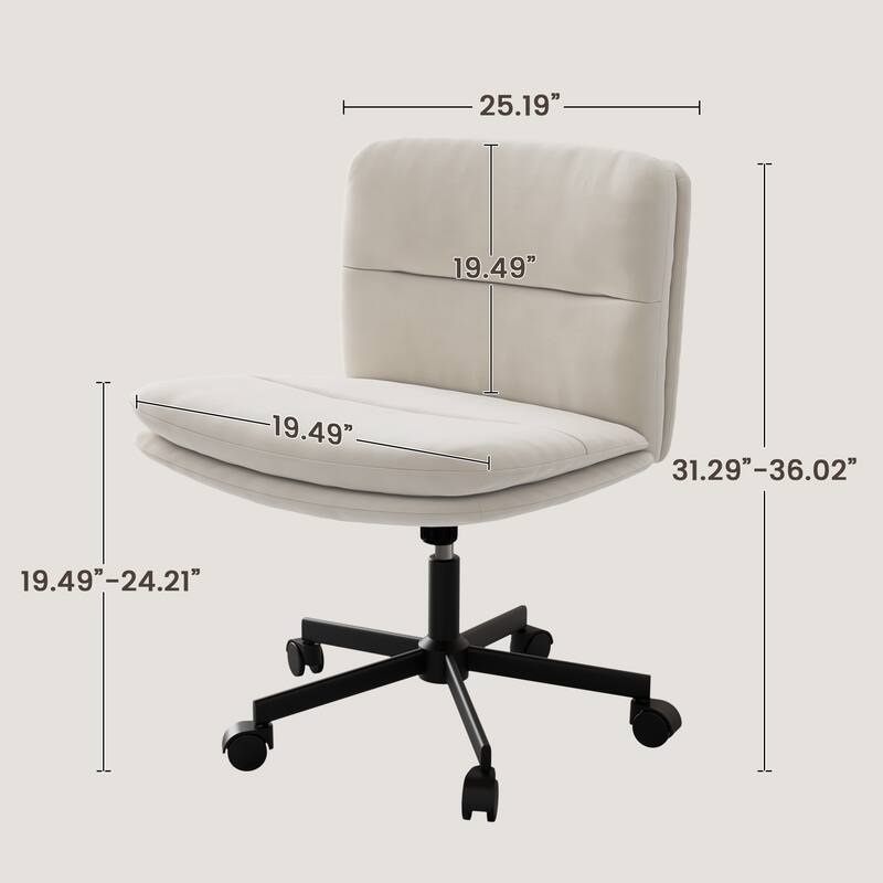 PU Leather Armless Office Chair, Adujustable Height, 360 Degree Swivel Task Chair with Ultra uiet Casters Design