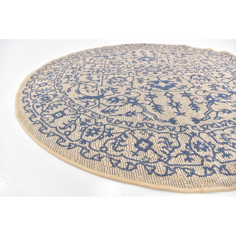 Outdoor Turgh Collection Area Rug - Beige and Blue - 6' Round