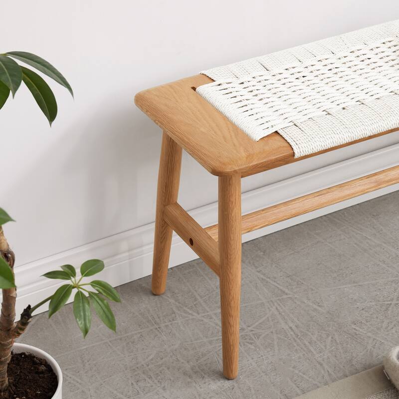 Christopher Knight Home - Delaney Solid Oak Wood Bench with Handwoven Cane Seat