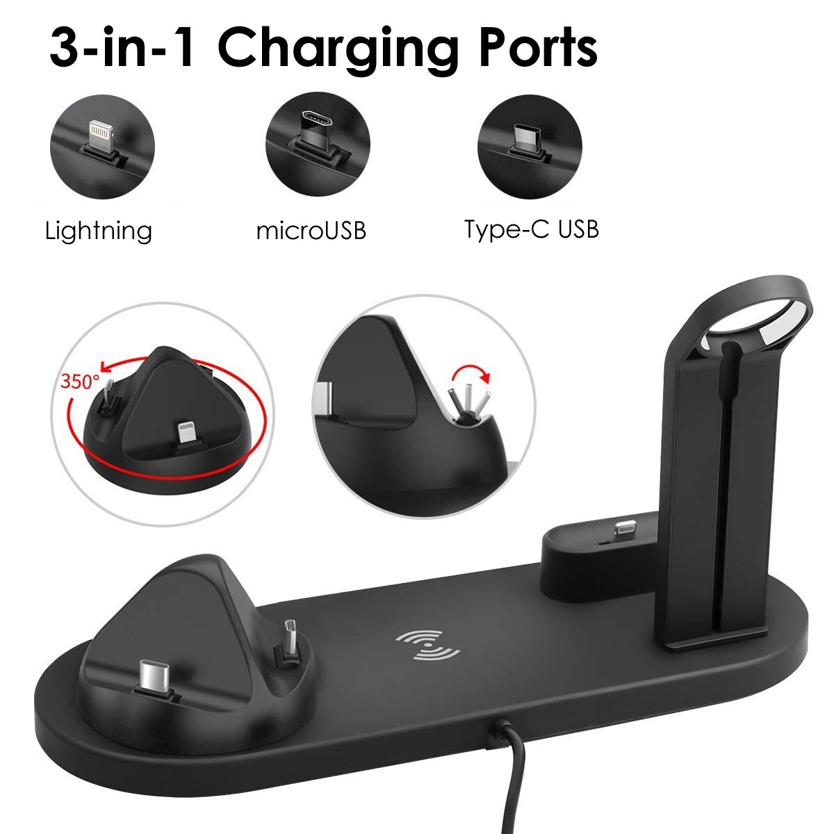 Shop Noir Series Nightstand Tabletop Dock 10w Wireless Charging Pad 2a Rotating Phone Dock Dedicated Watch Earpod Station Overstock 30417996