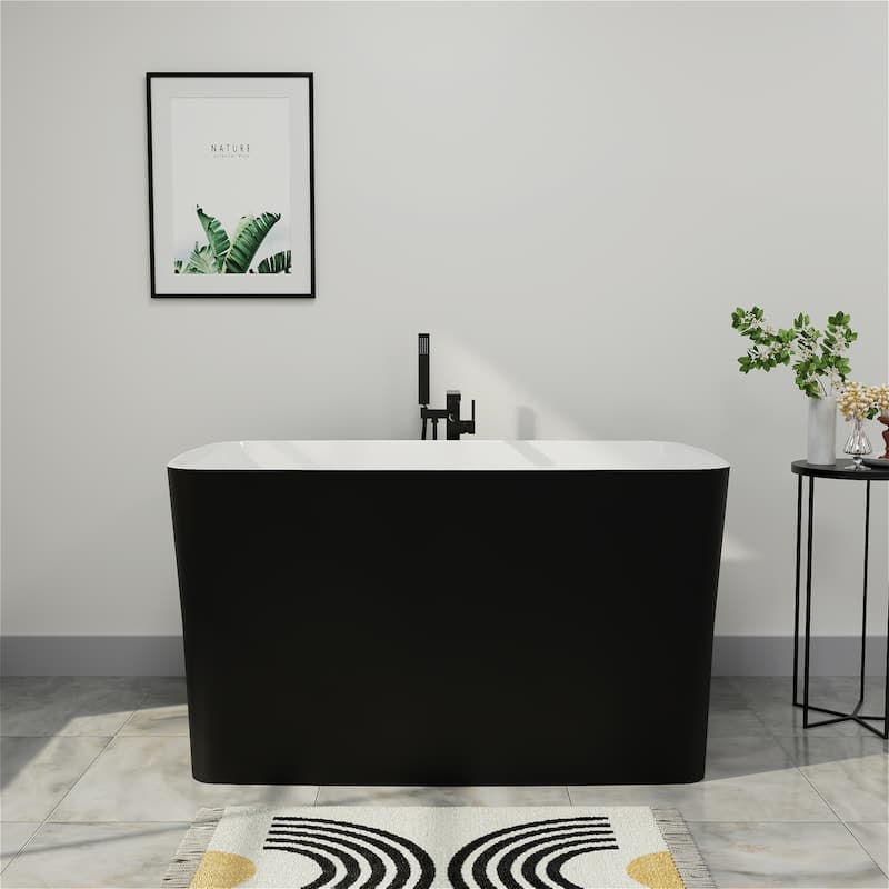 47 in. Acrylic Freestanding Flatbottom Japanese Soaking Bathtub Not-Whirlpool SPA Tub with Pedestal - Black