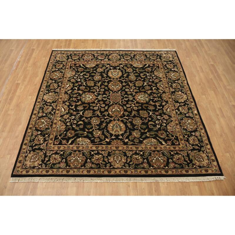 Hand Knotted Oriental 100% Wool Carpet Traditional All-Over Black Agra Area Rug - 7' 11'' X 8' 4''