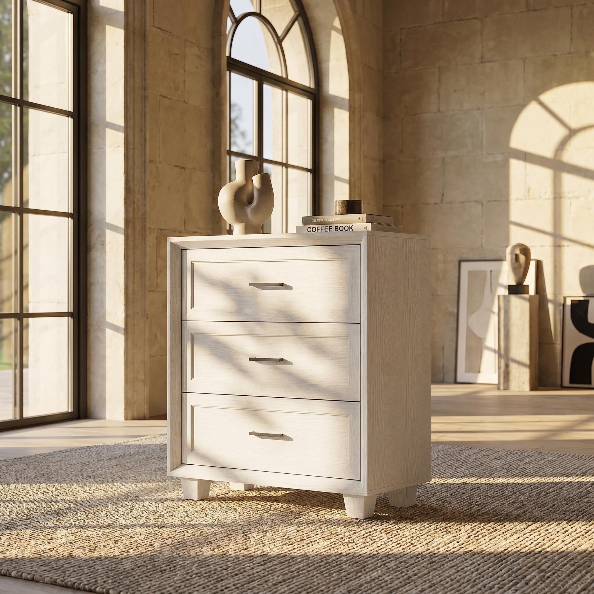 3-Drawer Dresser, Modern Wood Grain Chest of Drawers with Anti-Tip Design, Bedroom Storage Cabinet Nighstand
