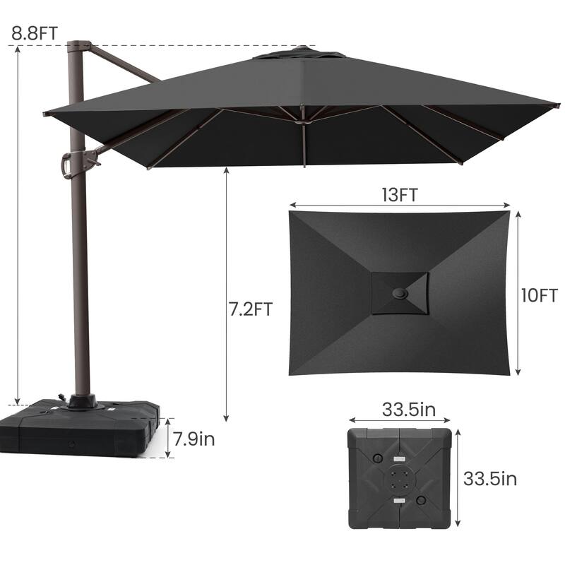 10x12.5 FT Outdoor Patio Cantilever Umbrella with Base