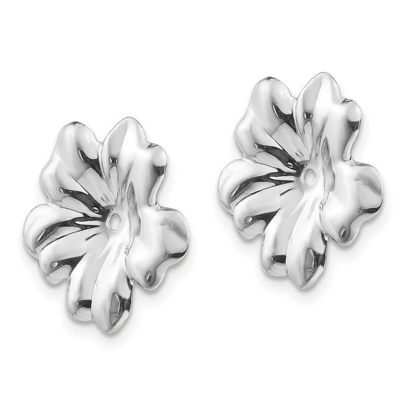 Curata 14k White Gold Flower Polished Plumeria Floral Earring Jacket (11mm)
