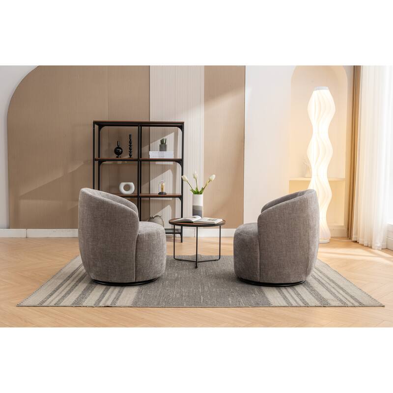 Small Swivel Barrel Chair, Chenille Upholstered Lounge Chair, Single Sofa Chair with Semi-Circular Backrest & Metal Base