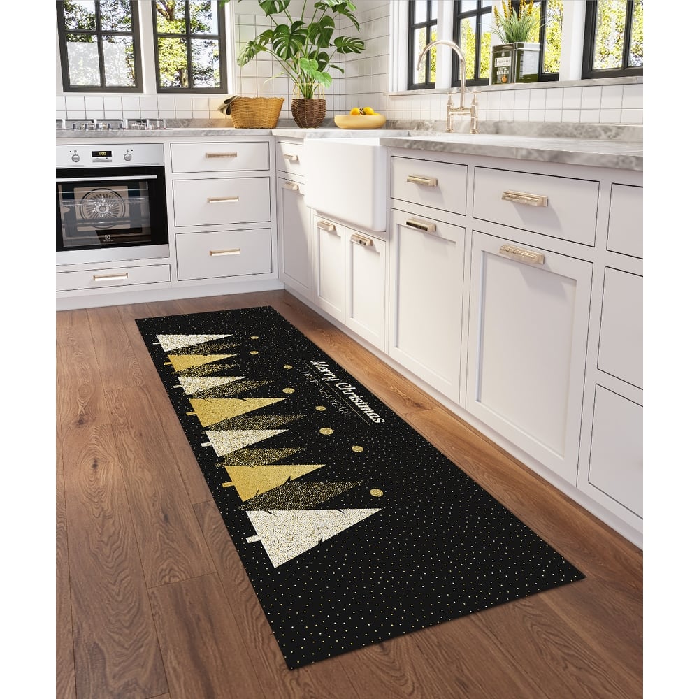 Indoor/ Outdoor Cozy Winter Black Washable Christmas New Year Rug