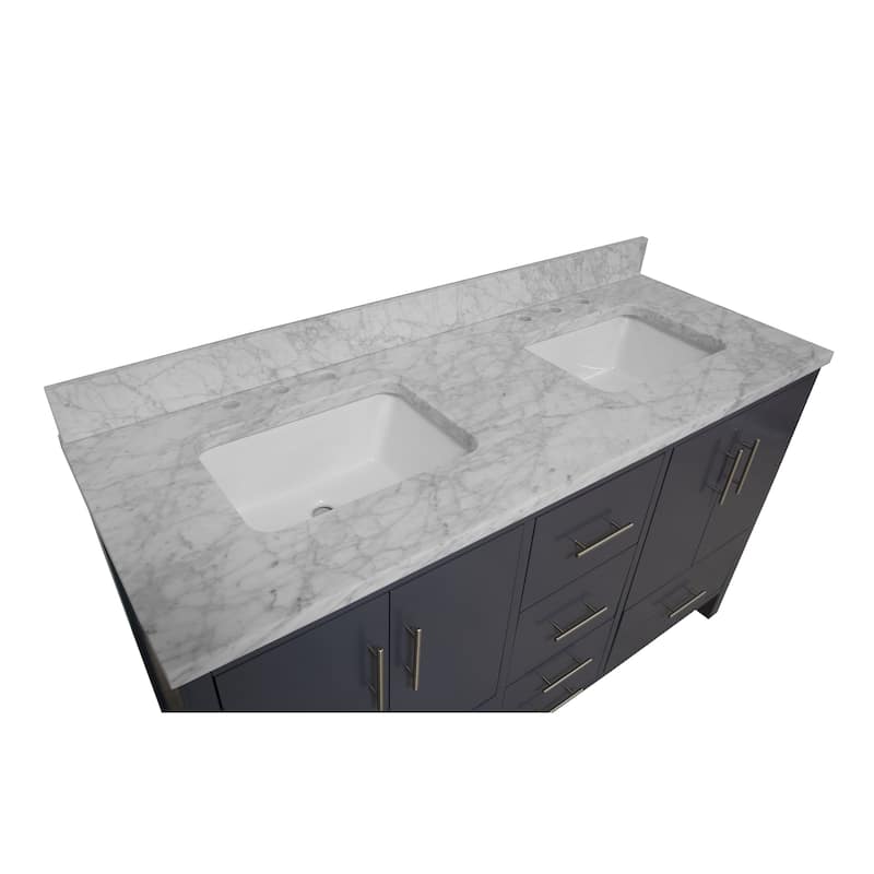 KitchenBathCollection California 60" Double Bathroom Vanity with Carrara Marble Top