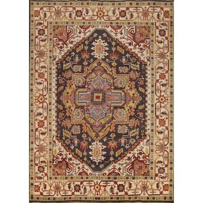 Charcoal Gray Heriz Serapi Indian Area Rug Handmade Wool Carpet - 7'10"x 9'11"