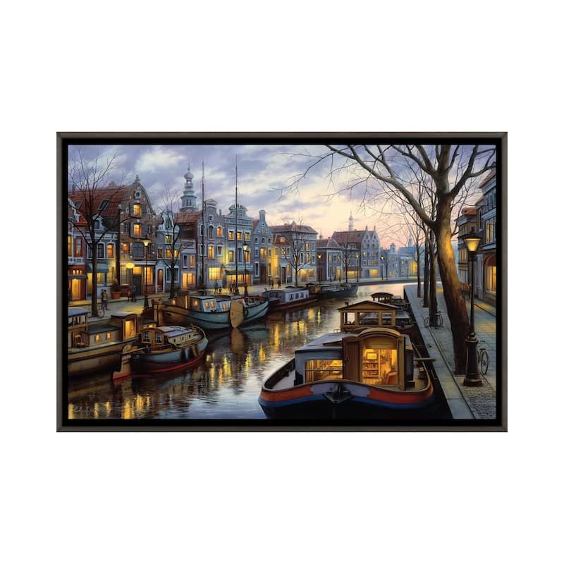 iCanvas "Canal Life" by Evgeny Lushpin Framed - Charcoal - 26x40